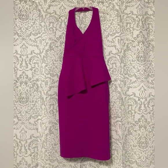 Chiara Boni Halter Jilliam Asymmetric Peplum Ruffle Midi Dress Pink 42 U… - Picture 4 of 8